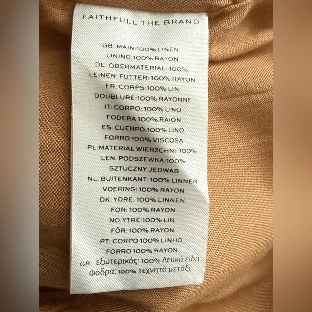 Faithfull the Brand Ysla Linen Smocked Back Shoulder Tie Dress in Hazelnut Sz 6 - Picture 7 of 14